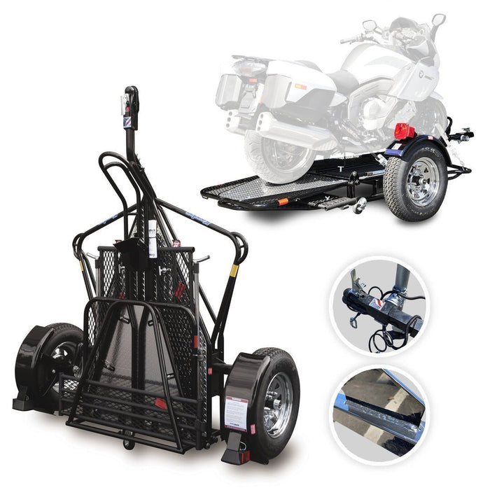 Go! Series Single Rail Folding Motorcycle Trailers – Deluxe Chrome Wheels Balanced