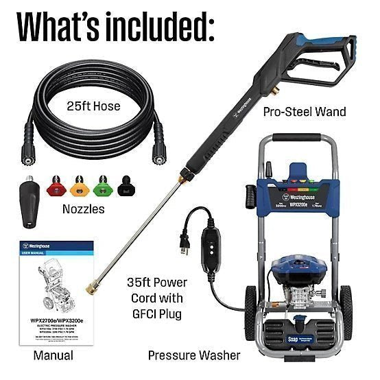 Westinghouse 3,200 PSI 1.76 GPM Electric Cold Water Pressure Washer with 5 Nozzles and Soap Tank