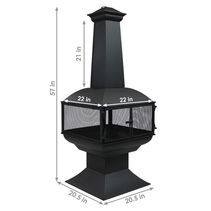 Sunnydaze 57″ 360-Degree View Steel Wood-Burning Chiminea with Grate, Poker, and Cover