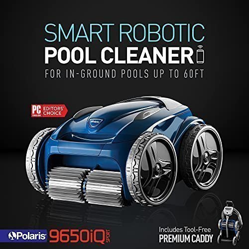 Polaris 9650iQ Sport Robotic Cleaner, Automatic Vacuum for InGround Pools up to 60ft, Smart App, WiFi, Amazon Alexa, 70ft Swivel Cable w/Strong Suction & Easy Access Filter Canister