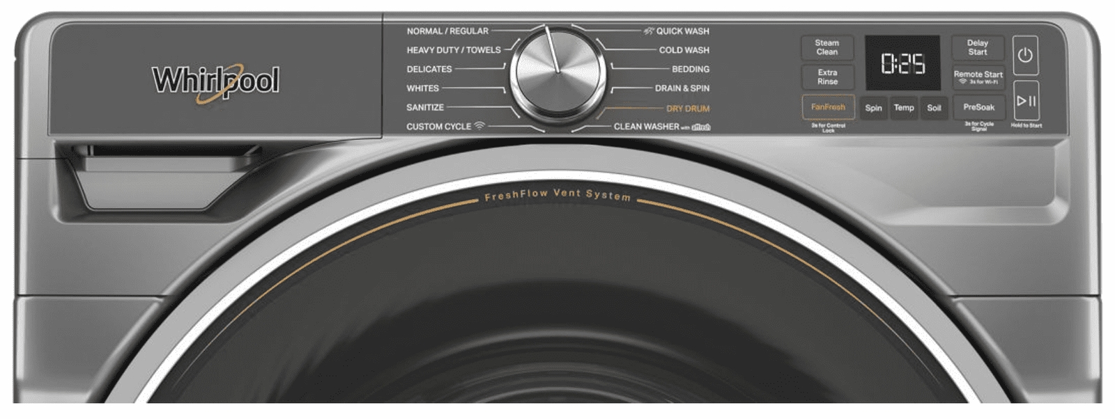 Whirlpool WFW6720RR, 27-Inch, 5.0 cu. ft. Smart Front Load Washer, FreshFlow Vent System, Silver