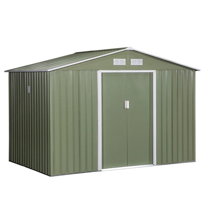 Spacious 9′ x 6′ Outdoor Storage Shed with Foundation, Sliding Doors, and Vents – Green