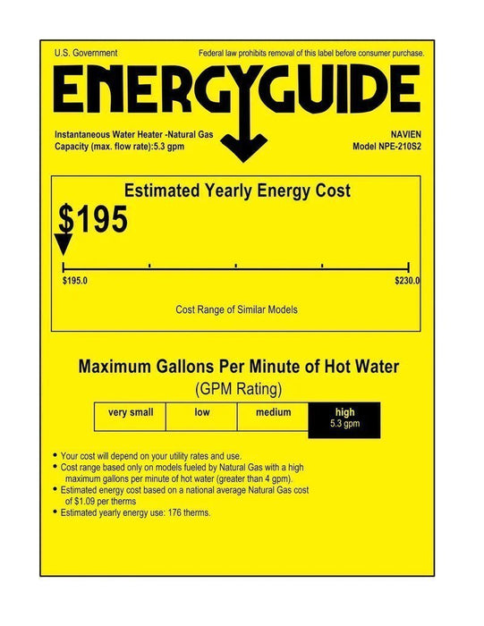 Navien NPE-210S2 High efficiency Condensing Tankless Water Heater