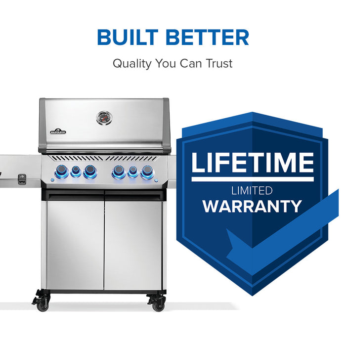 Napoleon Phantom Prestige 500 Gas Grill with Infrared Rear Burner, Infrared Side Burner, & Rotisserie Kit - Stainless Steel