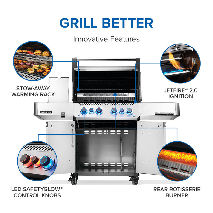 Napoleon Phantom Prestige 500 Gas Grill with Infrared Rear Burner, Infrared Side Burner, & Rotisserie Kit - Stainless Steel