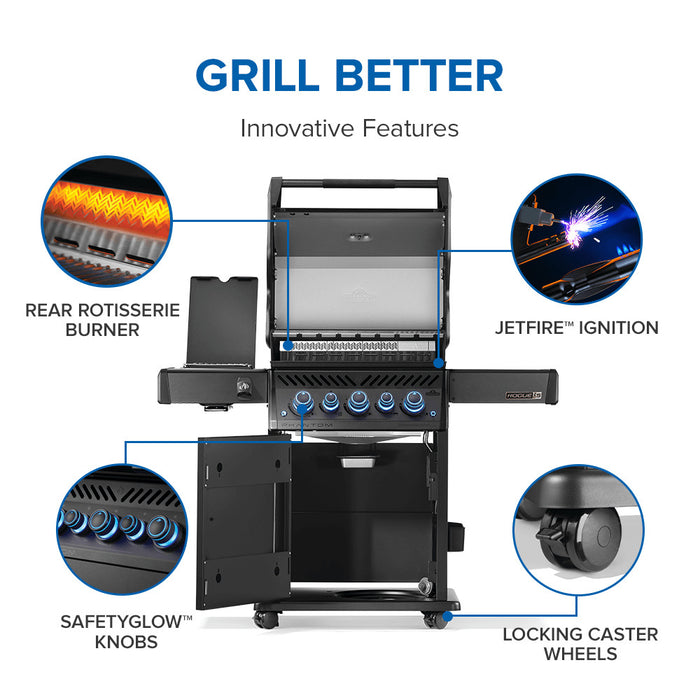 Napoleon Phantom Rogue® PRO-S 425 Grill with Infrared Side and Rear Burners, Freestanding Gas Grill with Infrared Rear & Side Burners - Matte Black