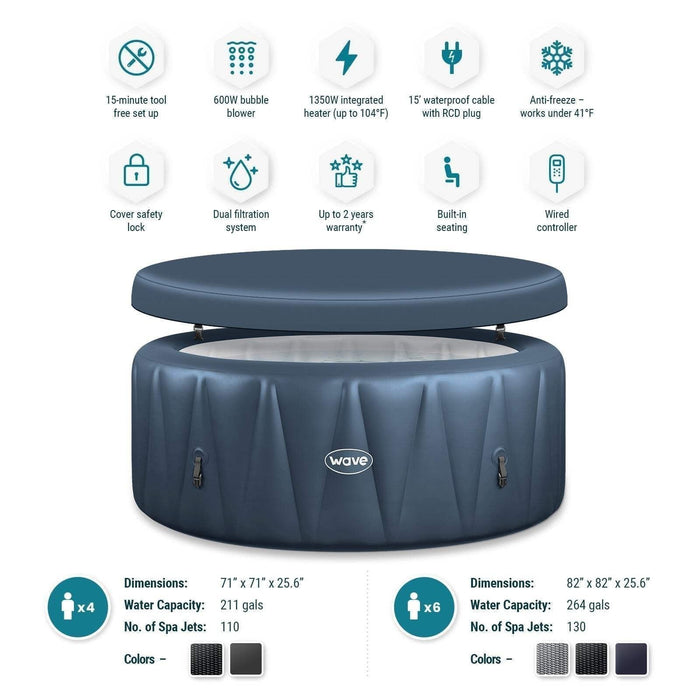 Wave Atlantic 4-Person Round inflatable Hot Tub with integrated Heater and Aquajet Massage System