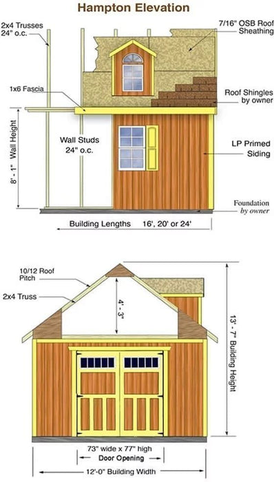 Hampton 12 ft. W x 16 ft. D Wood Storage Shed Kit with Floor (192 Sq. ft.) Installtion Included