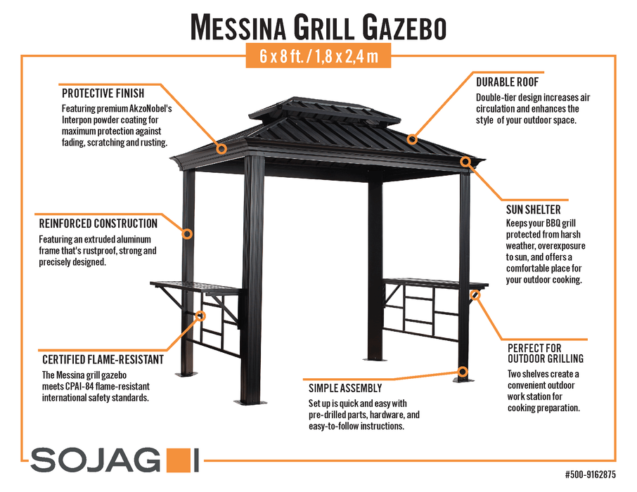 Sojag BBQ Messina 6 ft. x 8 ft. Grill Gazebo - CozeeFlames.com