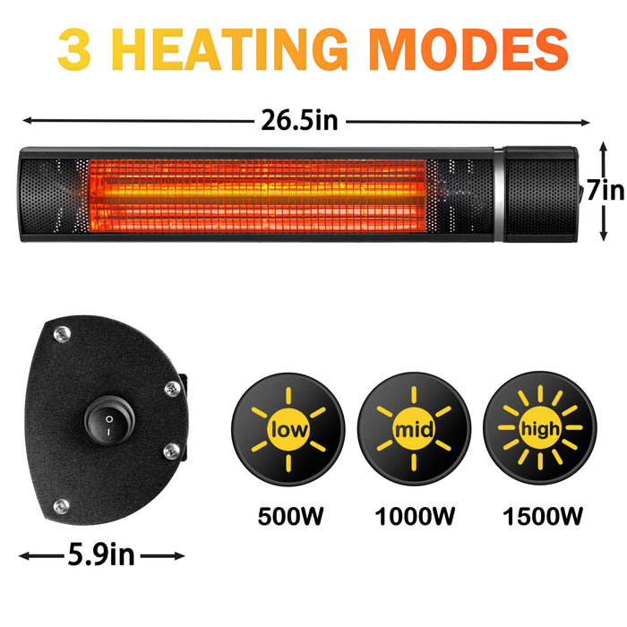 Wall-Mounted Electric Infrared Indoor/Outdoor Heater - Black - CozeeFlames.com
