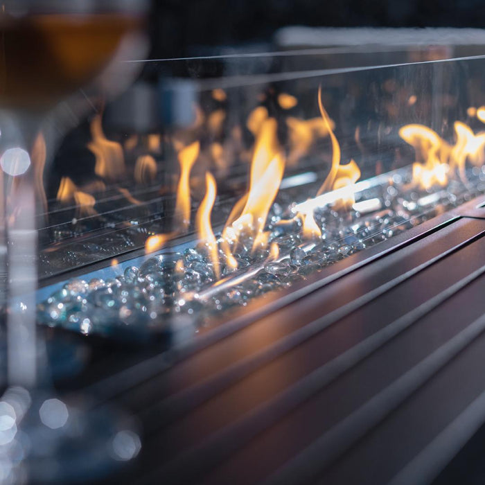 57" Aluminum Fire Table with Glass Wind Guard, Cover and Table Lid, Bronze - CozeeFlames.com