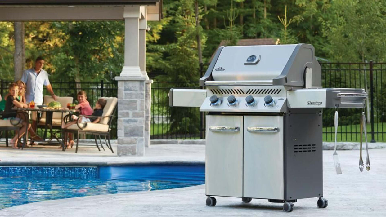 Napoleon Prestige 500 Freestanding Gas Grill with Infrared Rear Burner and Infrared Side Burner and Rotisserie Kit - CozeeFlames.com