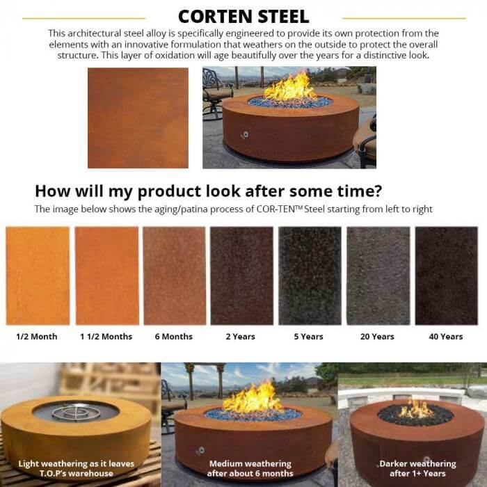 TOP Fires by The Outdoor Plus OPT-ALMCS Alameda Linear Corten Steel Gas Fire Table - CozeeFlames.com